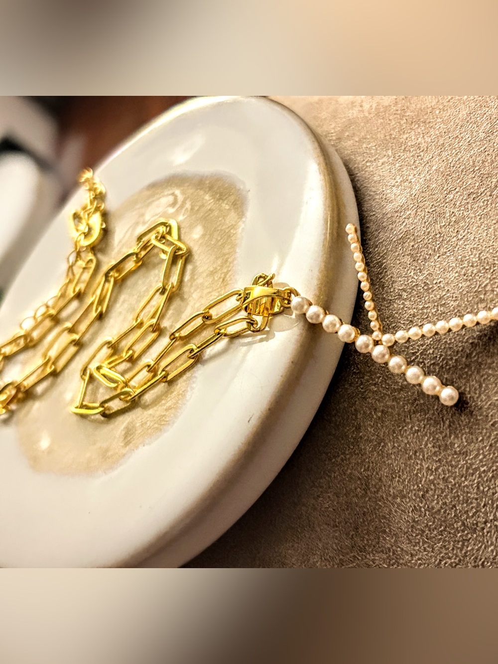 Gold Link Chain Necklace with Pearl LETTER K Pendant - Personalized Initial K